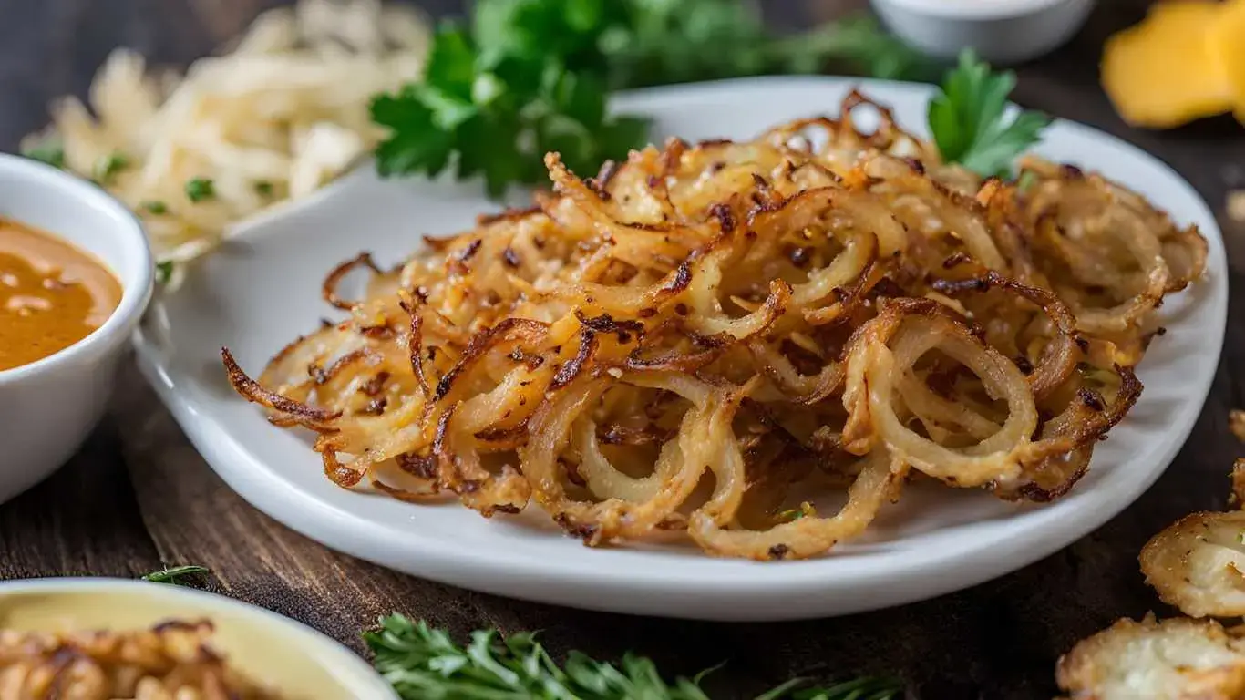 Crispy golden-brown Tennessee onions served with dipping sauce.