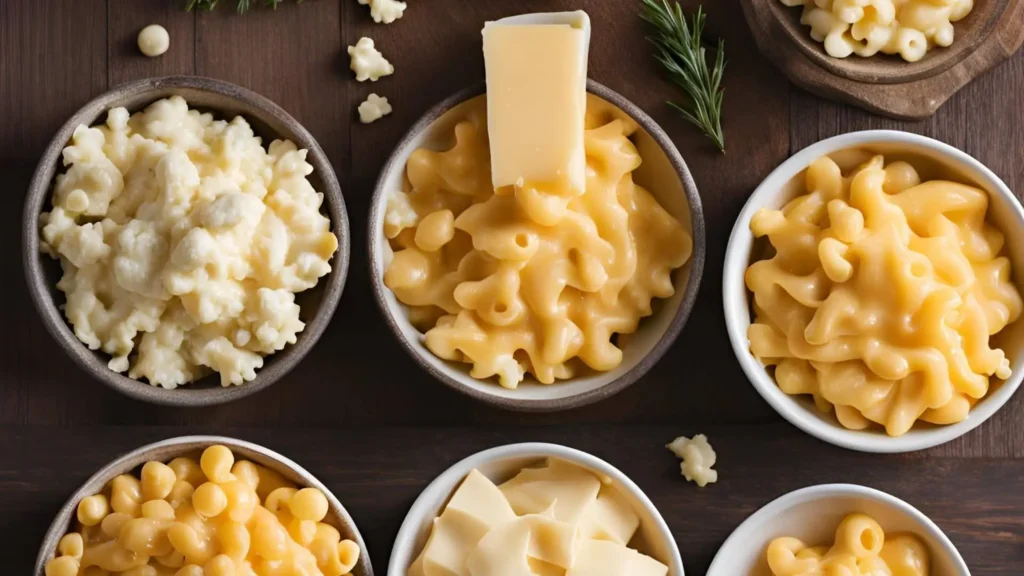 Different cheeses like cheddar, Gruyère, and mozzarella for making mac and cheese