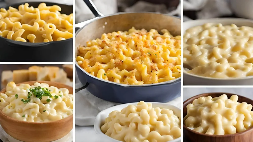 Layered cheeses and creamy cheese sauce ingredients for perfect mac and cheese