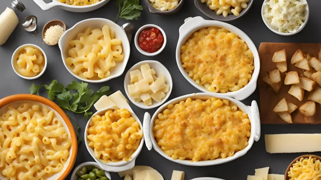 Delicious bowl of mac and cheese with various cheese options