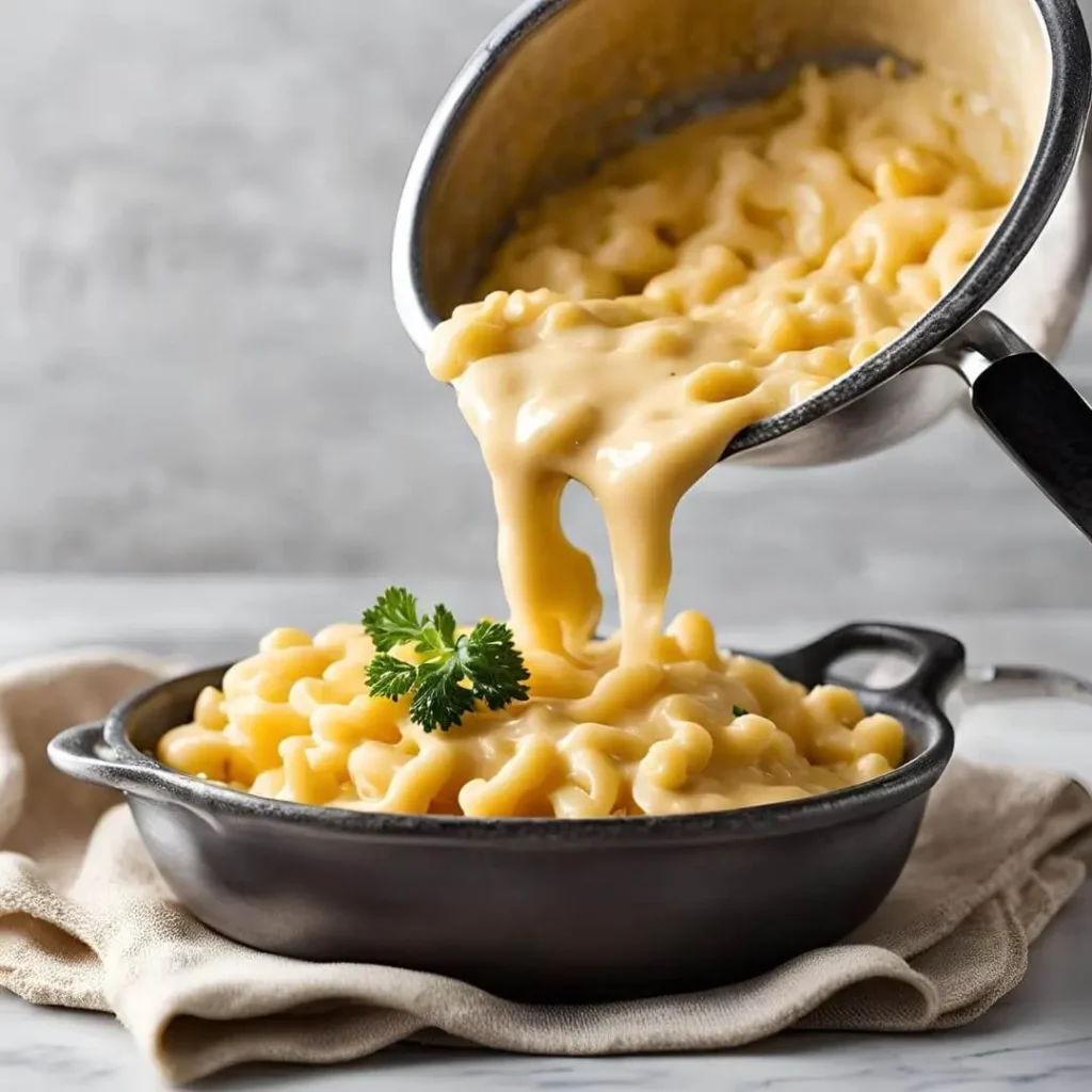 A pan of cheese sauce with visible lumps and clumps, demonstrating common sauce mistakes.