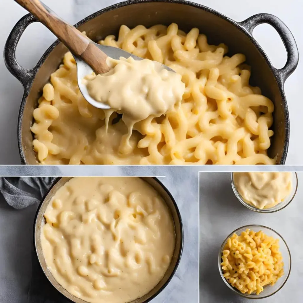 A close-up of a lumpy cheese sauce in a saucepan, demonstrating common cooking mistakes.