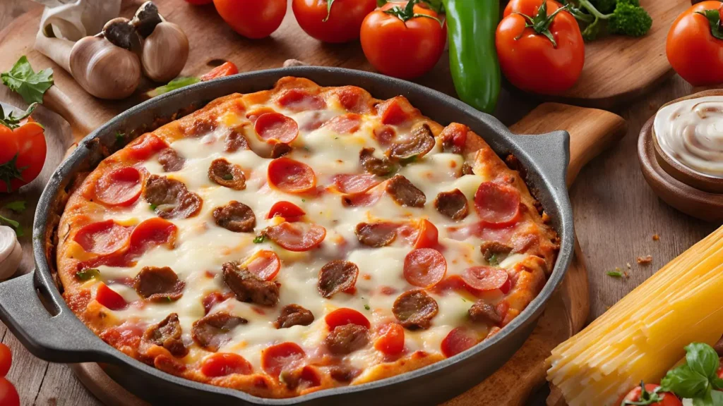 Step-by-step guide to making Cheesy Beef Pizza Casserole: cooking beef, layering ingredients, and baking to perfection