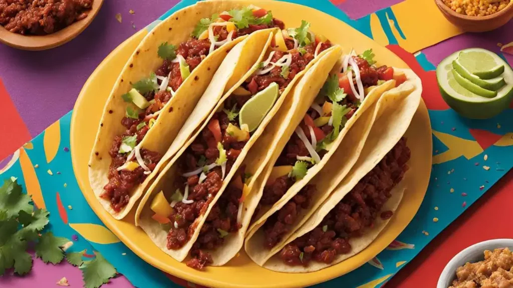 Collage of creative dishes made with Ultimate Taco Meat, including tacos, burritos, nachos, taco salads, and breakfast burritos, surrounded by fresh ingredients like tortillas, cheese, lettuce, and avocado.