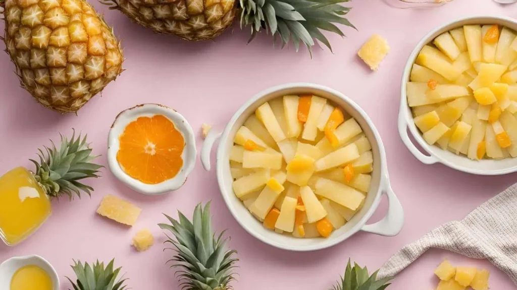 An infographic-style image with tips and tricks for making the best pineapple casserole, including make-ahead instructions, serving suggestions, and customization ideas, illustrated with icons and bold text.