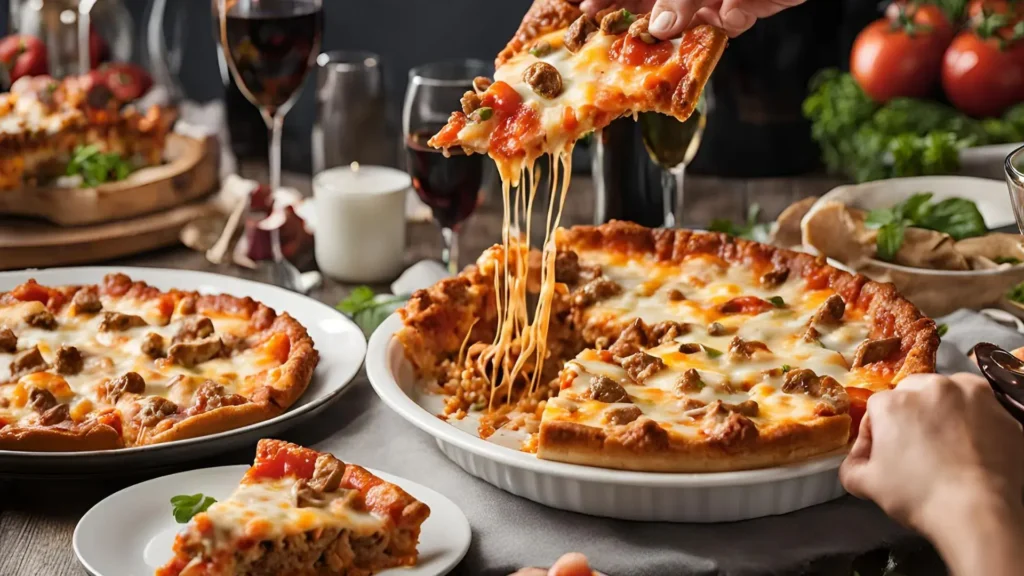 Family enjoying Cheesy Beef Pizza Casserole, showcasing its crowd-pleasing appeal and comfort food qualities.