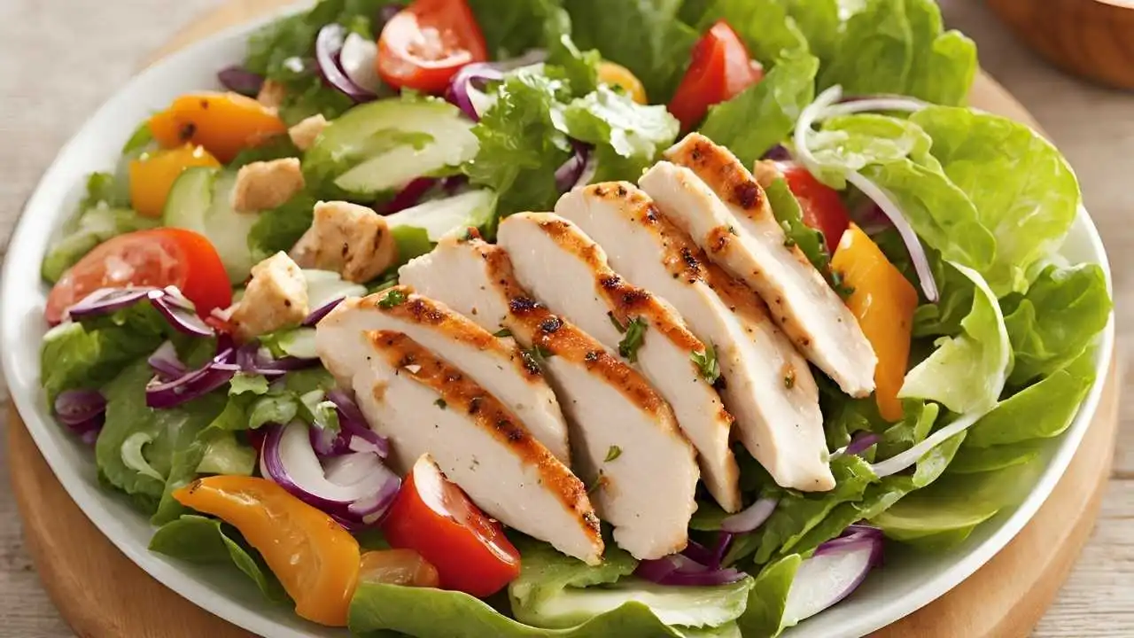 A colorful spread of thin-sliced chicken recipes, showcasing different dishes like wraps, salads, and stir-fries, with fresh vegetables and seasonings for a wholesome, easy-to-make meal.