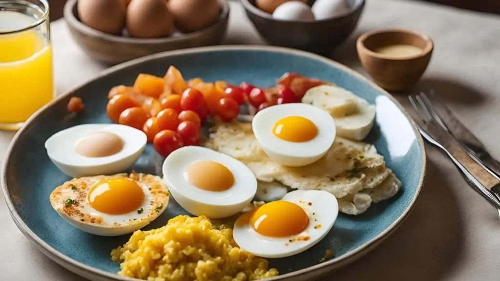 A bowl of whisked egg whites with icons symbolizing muscle growth, weight loss, and immune support. The background is clean and modern, with bold text highlighting the health benefits of egg protein.