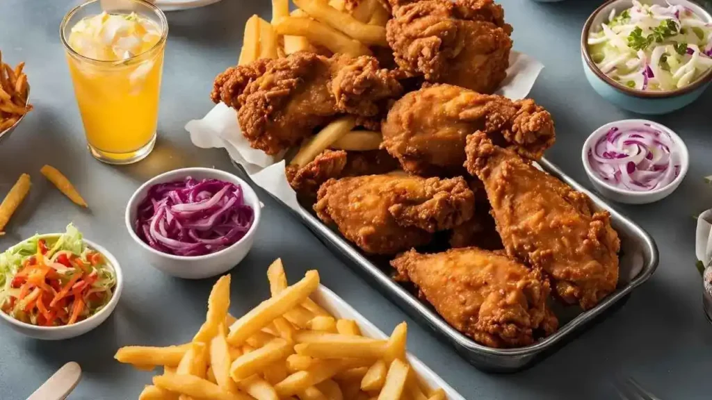 A variety of Crown Fried Chicken combo meals, including family packs, lunch specials, and value deals, with sides and drinks.