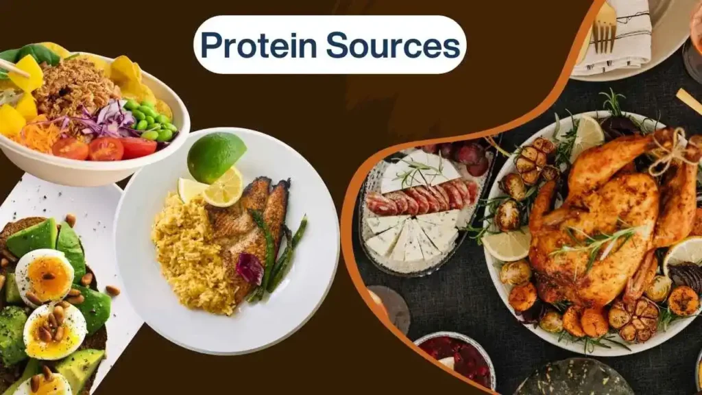 A split-screen comparison of egg protein versus other protein sources like whey, plant-based, and animal proteins. Each source is represented by icons, with bold text highlighting the benefits of egg protein.