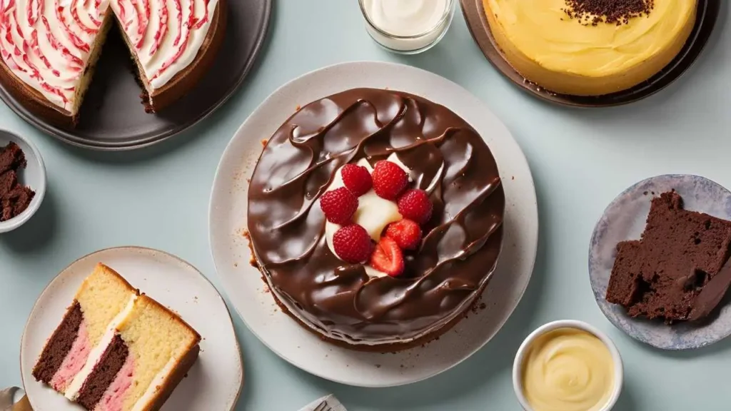 An image featuring frequently asked questions about Portillo’s Cake Recipe, including queries about ingredient substitutions, storage, and frosting options, with a modern Q&A layout and baking-themed visuals.