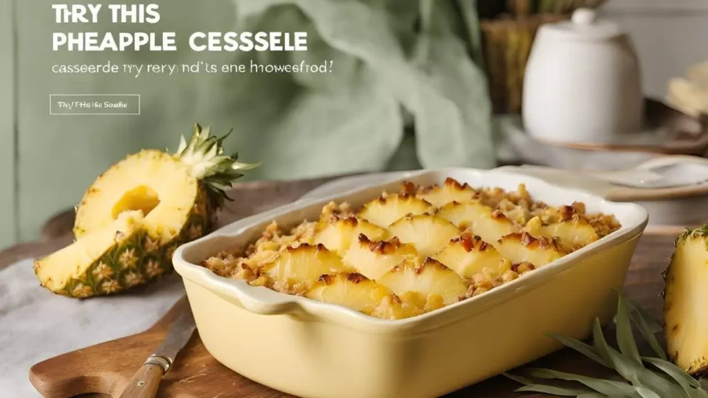 Easy pineapple casserole: a golden, delicious dish that’s ready to be served and enjoyed today.